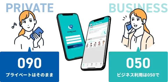 プライベートの電話番号はそのまま使用、仕事用は050番号で通話!